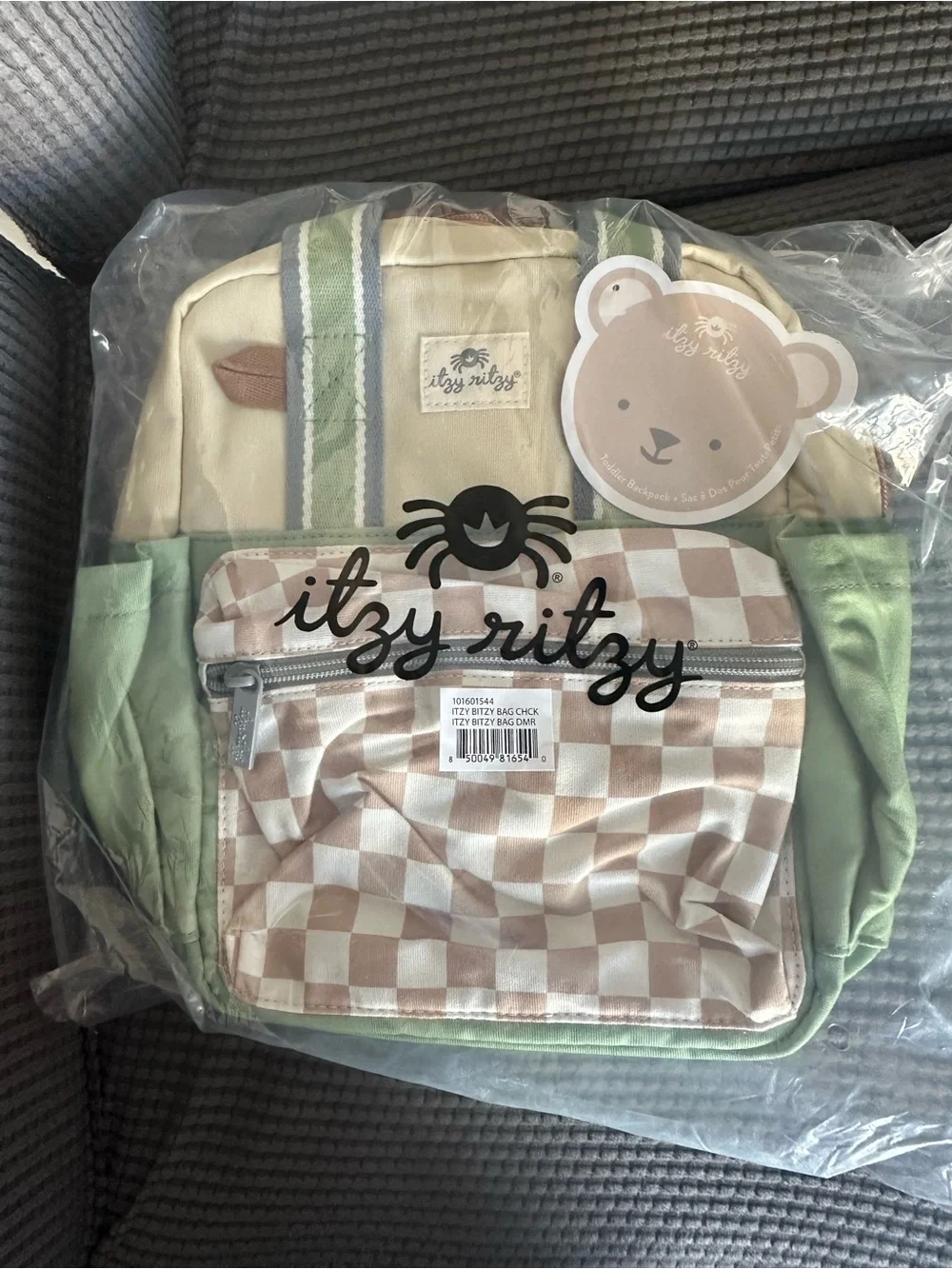 Itzy Ritzy Green & Cream Checkered Mini Backpack